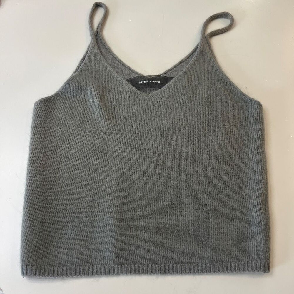 Code x Mode Women's Angora Fuzzy Knit V-Neck Crop Sweater Tank Gray Size Small